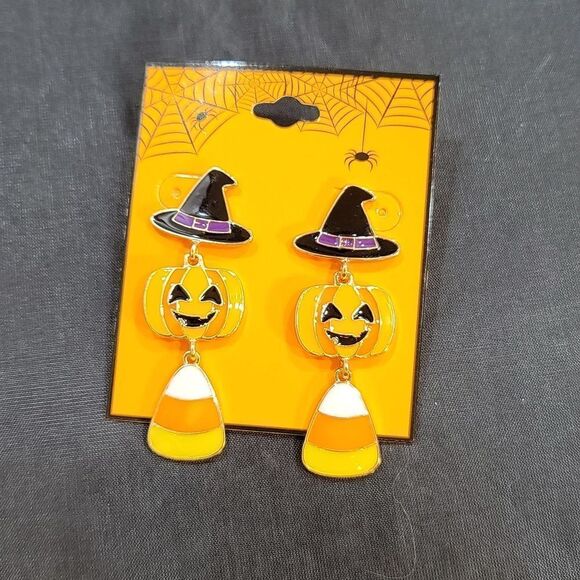 NEW CELEBRATE TOGETHER HALLOWEEN WITCH HAT,JACK O LANTERN &CANDY CORN EARRINGS - Picture 9 of 10
